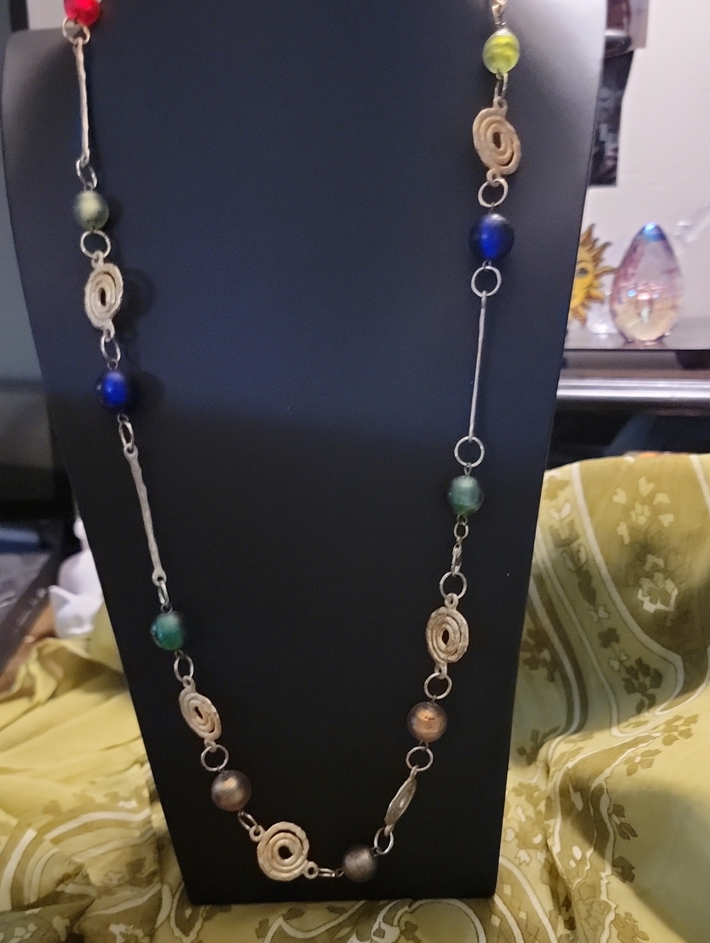 Chicos Multicolor Bead and Gold Spiral Long Necklace